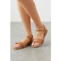 Dorothy Perkins Women's Wide Fit Faye Faux Leather Flat Sandals in Tan | Size: 7