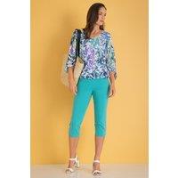 Klass. Women's Embellished Pull On Cropped Trousers in Aqua | Size: 22