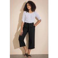 Klass. Women's Wide Leg Cropped Linen Blend Trousers in Black | Size: 14