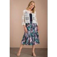 Anna Rose Women's Leaf Print Jersey Eyelet Skirt in Navy | Size: 20