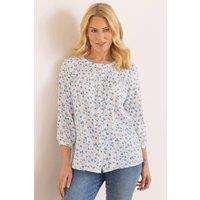 Klass. Women's Floral Print Cotton Blouse in Blue | Size: 10