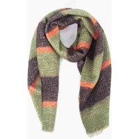 Sarta Women's Zola Midweight scarf - Khaki/Orange, Block Stripe in Khaki