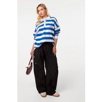 Pink Vanilla Women's Black Pocket Detail Wide Leg Cargo Trousers | Size: Medium/Large