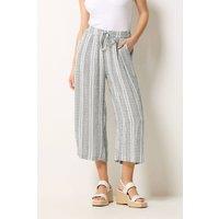 M&Co Women's Stripe Cropped Wide Leg Trousers in Light Grey | Size: 18L