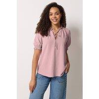 M&Co Women's Tie Neck Frill Sleeve Blouse in Light Pink | Size: 18