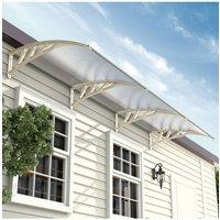 Living and Home Window & Door Awning Canopy - UV & Weather Resistant 106x39 Polycarbonate Cover w/ Aluminium Brackets for Porch, Patio, Deck, White