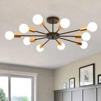 NIVOR 10 light Industrial Chandelier Mid Century Flush Mount Ceiling Light in Black