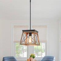 NIVOR 1-Light Rustic Lantern Chandelier Adjustable Cage Wooden Pendant in Brown