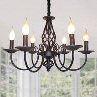 NIVOR 6 Lights Rustic Chandelier Adjustable Candle Vintage Pendant Light in Black