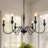 NIVOR Country 95cm Candle-Style Chandelier, Adjustable Chain, 6 Lights in Black