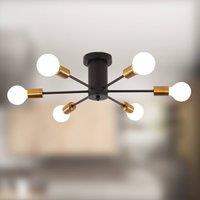 NIVOR 6 light Industrial Chandelier Mid Century Flush Mount Ceiling Light in Metallic Gold
