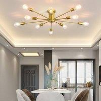 NIVOR 10 light Industrial Chandelier Mid Century Flush Mount Ceiling Light in Metallic Gold