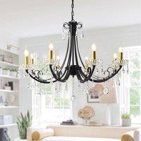 NIVOR 8-Light K9 Crystal Candle Vintage Pendant Chandelier Adjustable Black