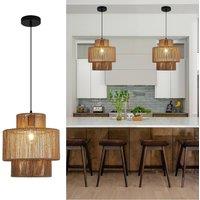 NIVOR Natural Boho Woven Rattan Pendant Light with Adjustable E27 Chandelier in Light Brown