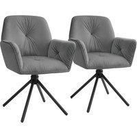 tectake Swivel Chair Lenia Set Of 2 - Velvet Look Anthracite/Black in Dark Grey | Size: 2 Pack