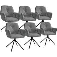 tectake Swivel Chair Lenia Set Of 6 - Velvet Look Anthracite/Black in Dark Grey | Size: 6 Pack