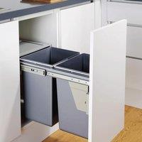 Charles Bentley Pull Out Kitchen Cupboard Bin 2 x 20L (40L Capacity) - Recycling in Grey
