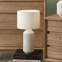Ruma Grey Tall Geometric Textured Tall Ceramic Table Lamp Embossed Pattern in White
