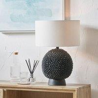Ruma Black Ceramic Sea Urchin Table Lamp with White Handloom Cylinder Shade