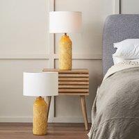 Ruma Set of 2 Bethan Embossed Mustard Ceramic Table Lamp in Yellow