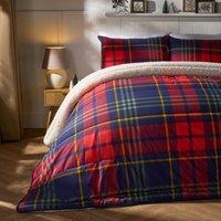 OHS Tartan Check Sherpa Reversible 10.5 Tog Washable Coverless Duvet with Pillowcases in Red | Size: King