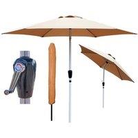 Glamhaus Khaki Garden Table Tilting Parasol Crank Waterproof Umbrella 2.7M