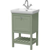 Balterley Bathroom Floor Standing 1 Drawer Vanity & Fireclay Basin, Green, 500mm in Green