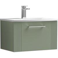 Balterley Wall Hung 1 Drawer Vanity Unit - Curved Basin 600mm, Satin Green