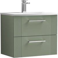 Balterley Wall Hung 2 Drawers Vanity Unit - Curved Basin 600mm, Satin Green