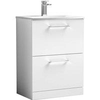 Balterley Bathroom 2-Drawer Floor-Standing Curved Basin Vanity, White, 600mm in White