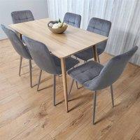 KOSY KOALA Beige Oak Design Dining Table Set with Velvet Chairs & Metal Legs in Brown