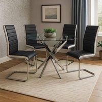 KOSY KOALA Round Glass Dining Table Set With 4 White & Black Chairs