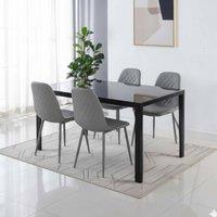 KOSY KOALA Modern Black Glass Dining Table Set with 4 Grey Dining Chairs | Size: 120 cm x 70 cm