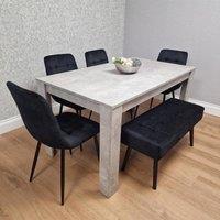 KOSY KOALA Modern Grey Dining Table with 4 Black Velvet Chairs & Black Bench