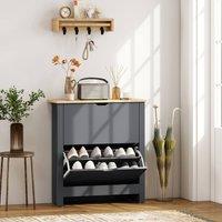 HOMCOM Shoe Storage Cabinet with Flip Drawers Shelves Tabletop in Dark Grey