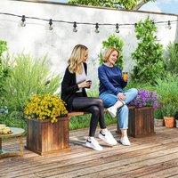 OUTSUNNY Wooden Garden Planter & Bench Combination Garden Raised Bed in Brown