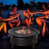 OUTSUNNY Outdoor Fire Pit, Round Firepit with Grill Net, Mesh Lid, Bronze Tone