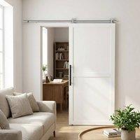 HOMCOM Sliding Door Hardware Kit Smooth Quiet 180cm Sliver Tone in Silver | Size: 1000mm 2000mm