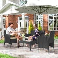 OUTSUNNY 4 Piece Rattan Garden Furniture Sofa Set with Cushions, Cream White
