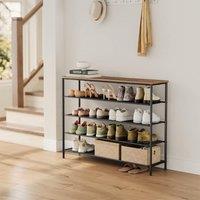 VASAGLE Narrow Shoe Storage with Fabric Shelves Top Steel Frame Design in Brown