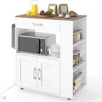 Costway Rolling Kitchen Island w/Charging Station Wooden Kitchen Cart w/Drawer in White