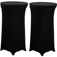 EONLION 2xBlack Stretch Cocktail Bar Fitted Table Cloth Cover Decorative in Black