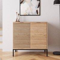 BIMOSSA Alya Multipurpose Occasional Cabinet - 80cm Modern Hallway Furniture, Tall Cabinet & Shoe Rack Storage Unit w/ Unique Lined Carving, Black