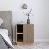 BIMOSSA Gaia Nightstand - Modern Nightstand with Storage, 47cm Chic Bedside Table with Striped Cabinet Door & Shelves in Light Brown