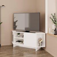 BIMOSSA Teo Corner TV Stand, Compact Unit for up to 50 inch TVs with Cabinet in White