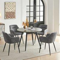 SONARA Grey Marble Round Dining Table with 4 Faux Suede Dining Chairs Set