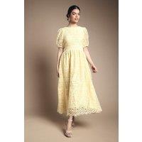 Oasis Women's Lace Puff Sleeve Midaxi Dress in Yellow | Size: 12