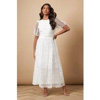 Oasis Women's Lace Puff Sleeve Midaxi Dress in White | Size: 12