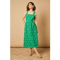 Oasis Women's Floral Lace Detail Square Neck Midi Dress in Emerald | Size: 14