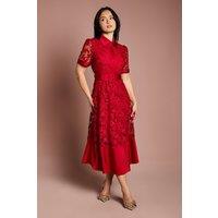 Coast Women's Petite Satin Trim Lace Shirt Midi Dress in Red | Size: 10